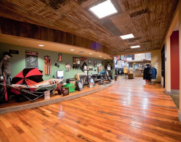 A reclaimed hardwood flooring at the Harley Davidson showroom In Southaven, MS