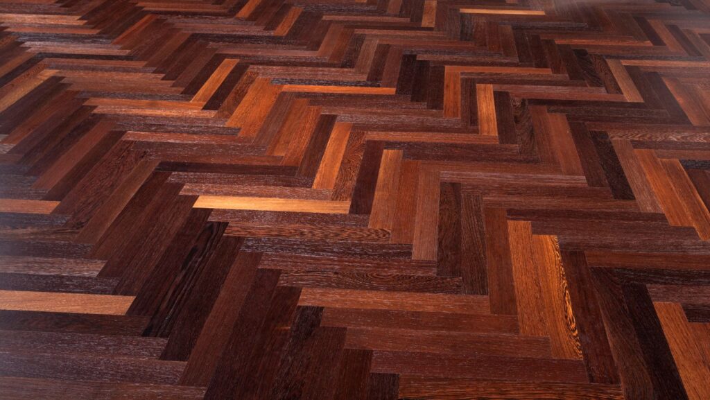 dark brown narrow herringbone wood flooring