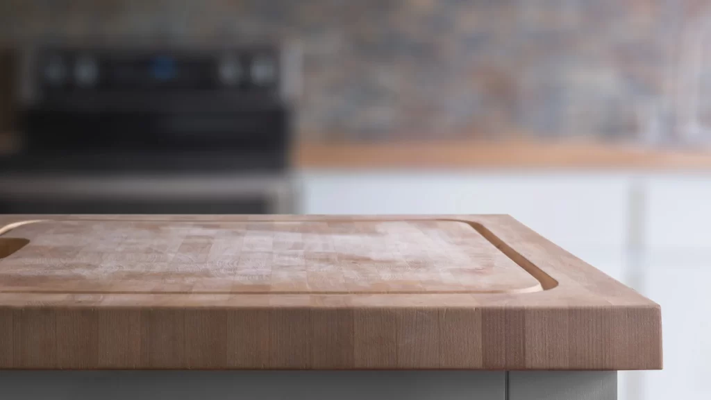 Kitchen Island Butcher Block focus on foreground