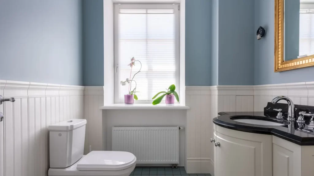 white bathroom paneling