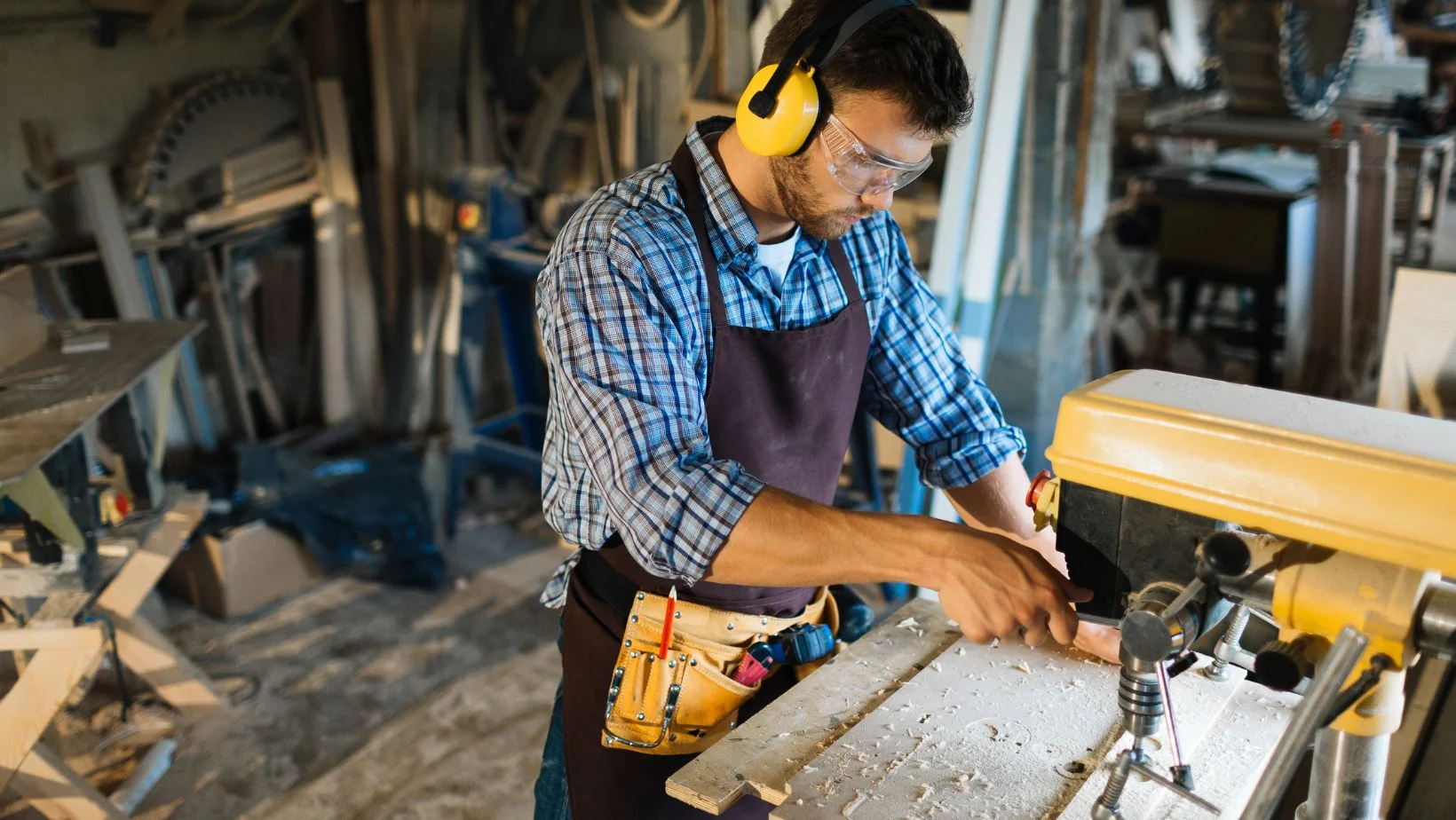 woodworker wearing protective gear